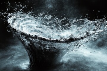 Poster - This artwork showcases a captivating particle animation that forms a funnel design, illustrating chaotic water movement and swirling energies