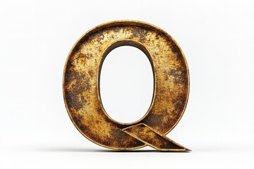 Poster - The gold serif font of the 3D letter Q is isolated on a white backdrop. Generative Ai