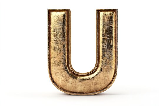 Isolated on a white backdrop is the 3D letter U in a gold serif typeface. Generative Ai