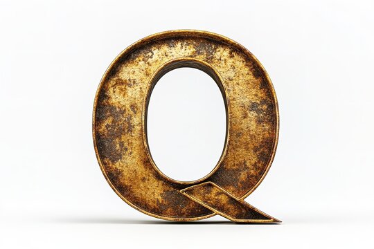 The gold serif font of the 3D letter Q is isolated on a white backdrop. Generative Ai