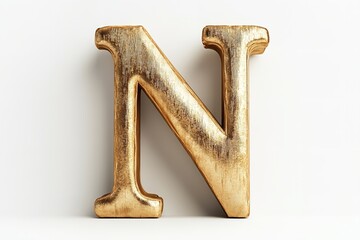 Poster - The gold serif font of the 3D letter N is isolated on a white backdrop. Generative Ai