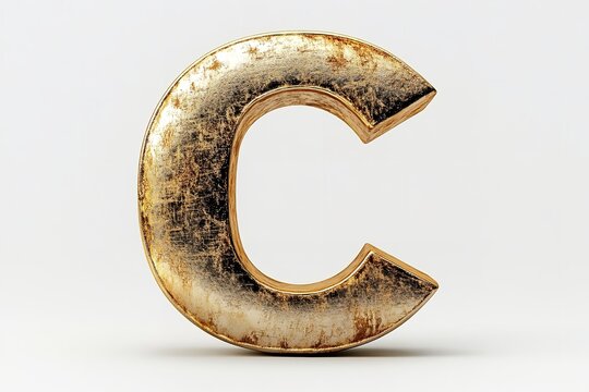 The fresh brushed gold serif typeface used for the 3D letter C is isolated on a white backdrop. Generative Ai