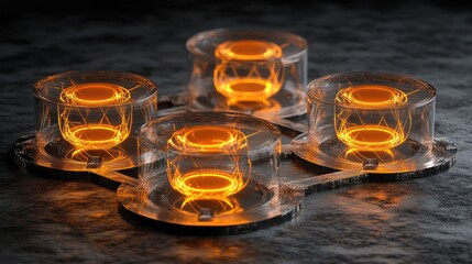 Poster - Glowing atomic structures representing quantum computing at nanoscale.