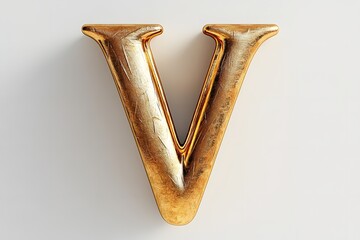 Poster - Isolated on a white backdrop is the 3D letter V in a gold serif typeface. Generative Ai