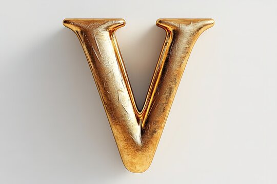 Isolated on a white backdrop is the 3D letter V in a gold serif typeface. Generative Ai