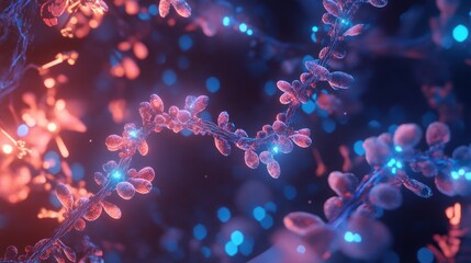 Poster - Microscopic view of DNA strands with glowing blue biotech elements.