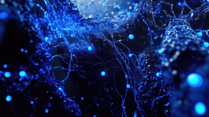 Poster - Microscopic view of DNA strands with glowing blue biotech elements.