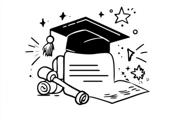 Poster - A sleek black-and-white diploma certificate icon with a simple modern design