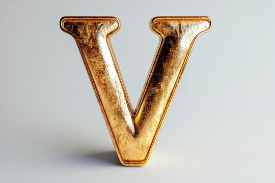 Isolated on a white backdrop is the 3D letter V in a gold serif typeface. Generative Ai