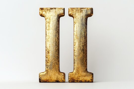 The gold serif font of the 3D letter I is isolated on a white backdrop. Generative Ai