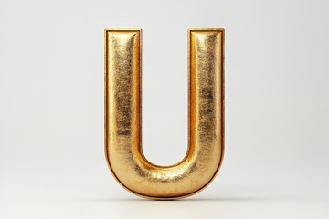 Poster - Isolated on a white backdrop is the 3D letter U in a gold serif typeface. Generative Ai