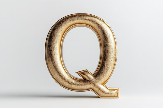 The gold serif font of the 3D letter Q is isolated on a white backdrop. Generative Ai