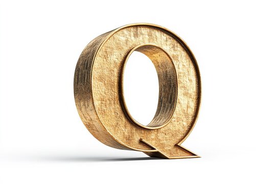 The gold serif font of the 3D letter Q is isolated on a white backdrop. Generative Ai