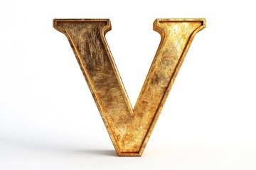 Poster - Isolated on a white backdrop is the 3D letter V in a gold serif typeface. Generative Ai