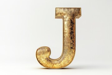 Poster - Isolated against a white backdrop is the three-dimensional letter J in a gold serif typeface. Generative Ai