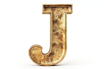 Poster - Isolated against a white backdrop is the three-dimensional letter J in a gold serif typeface. Generative Ai