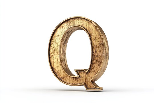 The gold serif font of the 3D letter Q is isolated on a white backdrop. Generative Ai