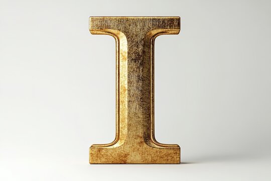 The gold serif font of the 3D letter I is isolated on a white backdrop. Generative Ai