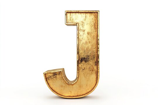 Isolated against a white backdrop is the three-dimensional letter J in a gold serif typeface. Generative Ai