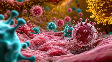 Poster - Self-healing nanotechnology concept with microscopic particles.