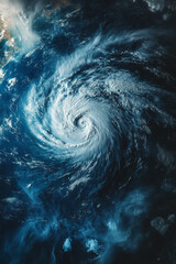 Poster - An aerial view of a powerful hurricane over the ocean, showcasing the swirling pattern and dramatic intensity of the storm, symbolizing nature's raw power and force.
