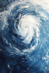 Poster - A top-down view of a massive hurricane swirling over the ocean, showing the center of the storm and the powerful winds, symbolizing nature's destructive force and energy.