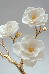 Canvas Print - Close-up Detail of Elegant Ceramic Blooms on a Gold Stand Artistic Minimalist Dcor Centerpiece.