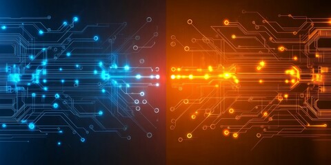 Poster - Blue and Orange Electronic Circuitry Background, Technology Design, High-Tech Texture