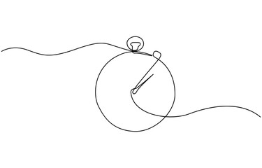 Aufkleber - Stopwatch in one continuous single line art drawing, Clock continuous line vector illustration Ttme line drawn illustration.