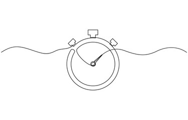 Aufkleber - Stopwatch in one continuous single line art drawing, Clock continuous line vector illustration Ttme line drawn illustration.