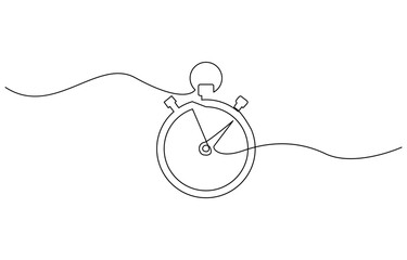 Aufkleber - Stopwatch in one continuous single line art drawing, Clock continuous line vector illustration Ttme line drawn illustration.