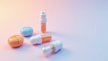 Poster - Semaglutide capsules with orange caps on a white background.