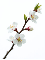 Poster - A Delicate Branch With White Spring Blossoms Is Isolated On A Clean White Background With A Shallow Depth Of Field. 00002