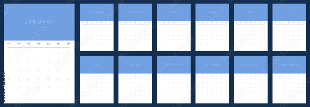 2026 Calendar Template Design. Week starts on Sunday office calendar ...