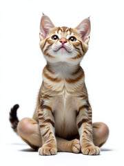 Poster - A Serene Feline In A Yoga Pose Is Isolated Against A Pure White Background, Creating A Peaceful Visual Composition. 00002