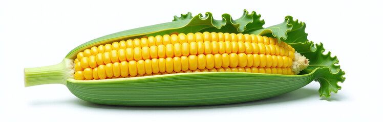 Poster - A Stylized Vegetable Shape Made From Corn And Kale Is Isolated Against A Clean White Background For Clarity. 00001