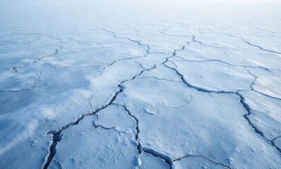 Wall Mural - Cracked ice landscape in blue tones