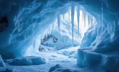 Wall Mural - Magnificent ice cave with blue hues