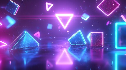 Poster - Vibrant glowing neon blue and purple abstract background with futuristic technology inspired geometric shapes creating a dynamic digital and visually captivating scene