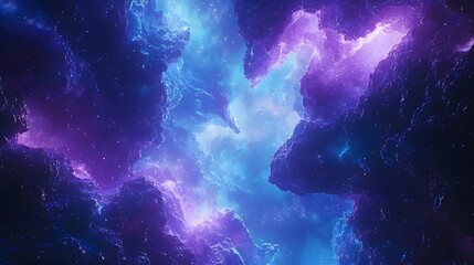 Poster - Glowing Futuristic Abstract Cosmic Visualization with Vibrant Neon Blue and Purple Hues and Tech Inspired Shapes  Digital with Luminous Dimensional and Iridescent Effects