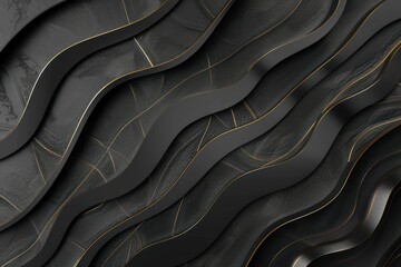 Poster - abstract luxury background with 3D texture of wavy lines with golden edges illustration flowing elegance futuristic dark tone