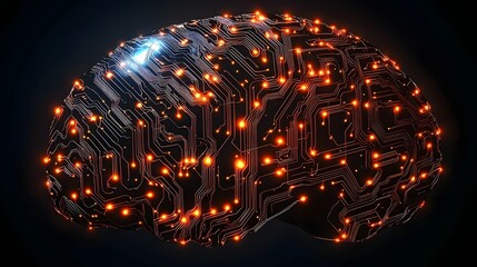 Poster - Close up View of an Intelligence Brain Glowing with Complex Interconnected Circuit Patterns