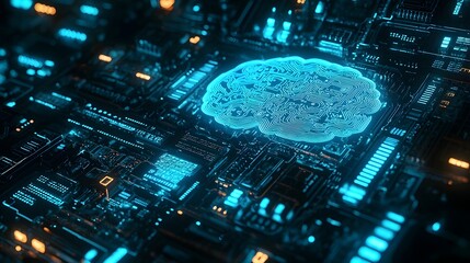 Poster - glowing blue abstract representation of an intelligence brain in a futuristic digital inspired neura
