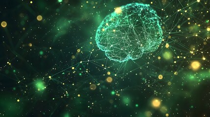 Poster - futuristic rendering of an brain with an interconnected neural network displaying glowing digital en