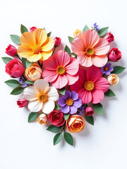 Aufkleber - Colorful Soft Flowers In The Shape Of A Heart On A White Background Created Using E Art Techniques Represent Love Symbol. 00001