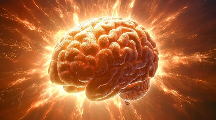 Poster - Pulsating Holographic Brain Emanating Cerebral Energy and Cognitive Brilliance   Futuristic 3D Visualization of Advanced Neural Network and Digital Intelligence