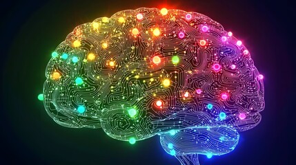 Poster - Illuminated Digital Brain with Vibrant Data Nodes and Circuit Connections   Conceptual Visualization of Advanced Intelligence and Futuristic Technology
