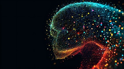 Poster - Captivating digital depicting an abstract illuminated brain with dynamic multicolored data nodes and intricate circuit lines symbolizing the power and complexity of intelligence and the digital world
