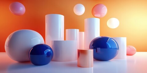 Poster - Abstract Minimalist Composition Featuring Colorful Geometric Shapes and Soft Lighting for Creative Background Design Use