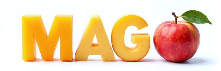 Poster - Mango And Nectarine Isolated Letters M And N Made Of Fruit And Vegetable Forms On A White Background. 00001